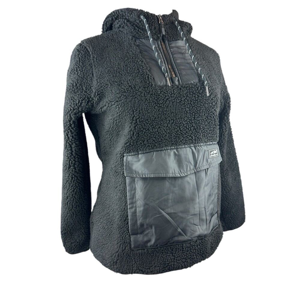 NWT Eddie Bauer Chilali Hooded Fleece Anorak Pullover Black Women's Size Small - Picture 4 of 13